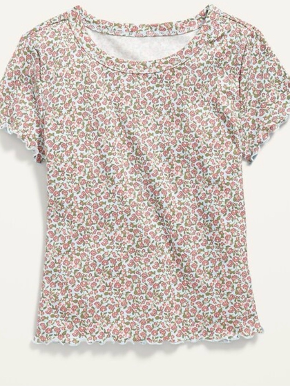Old Navy Floral Trim Short Sleeve Tee - Pink & Green on Cream